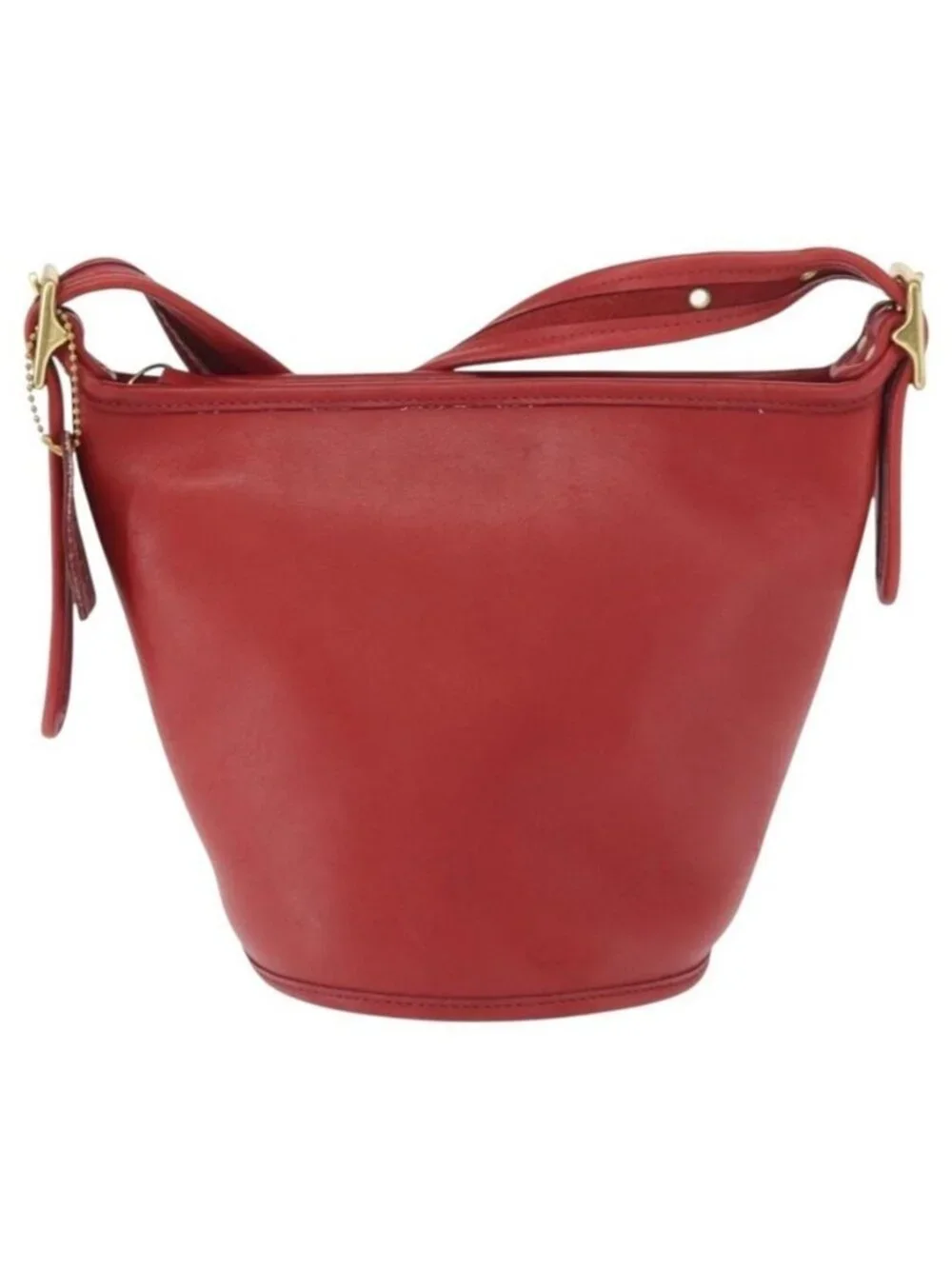 Authentic Coach Shoulder Bag Leather Red Gold